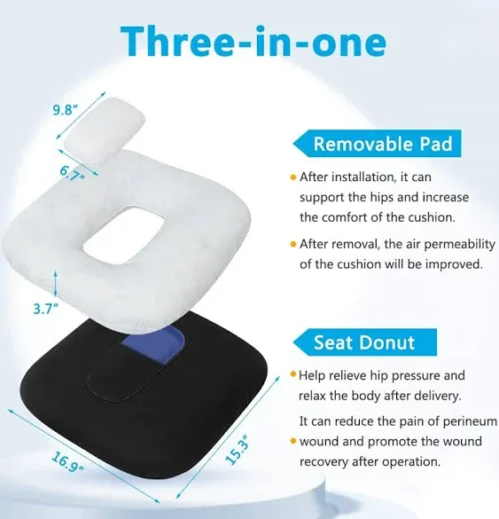 Donut Pillow Postpartum Pregnancy Episiotomy Perineal Cushion with Ice Cooling Gel Packs for Relief Tailbone Pain Hemorrhoid Coccydynia Women Recovery Care Comfortable and Therapeutic (3 in 1)