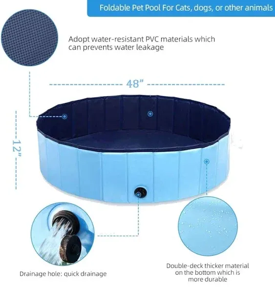 Onirii Foldable Pet Dog Swimming Pool,48 inch Portable Kiddie Plastic Pool ...