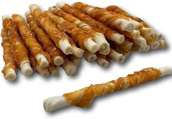 Top Dog Chews - All Natural Chicken Wrapped Rawhide Dog Twists (50 Pack), Natural Chew Sticks for Healthy Teeth and Happy Dogs, Delicious Dog Treats for Canine Dental Care