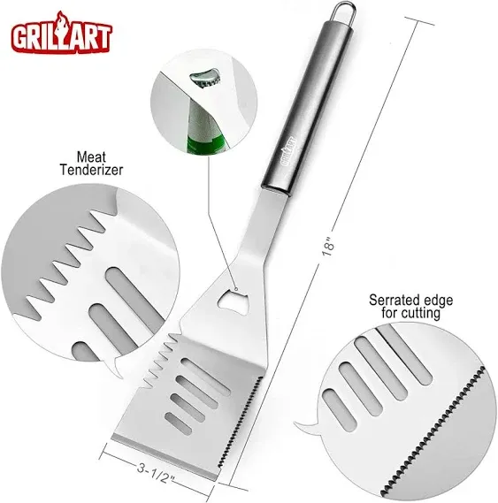 GRILLART BBQ Grill Utensil Tools Set Reinforced BBQ Tongs 19-Piece Stainless ...