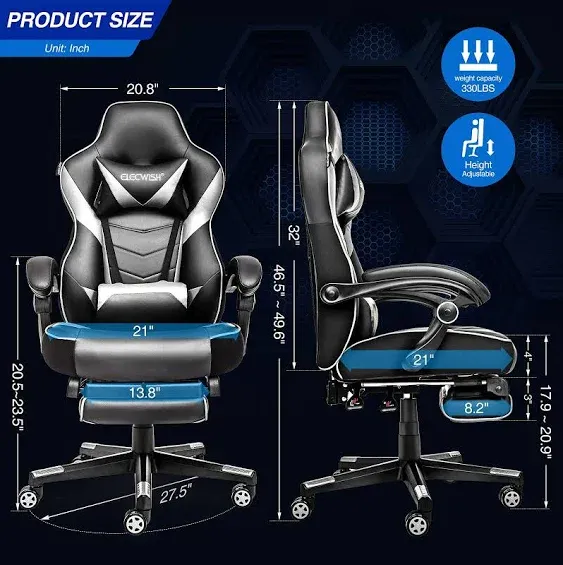 ARTETHYS Gaming Chair for Adults Ergonomic Racing Style High Back Computer Chair with Footrest Headrest and Lumbar Support PU Leather 90-150 Degree