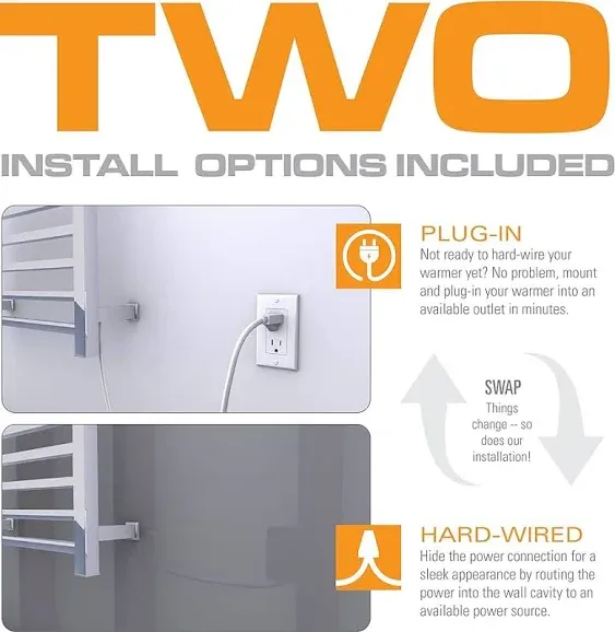 Brandon Basics Wall Mounted Electric Towel Warmer with Built-in Smart Wi-Fi Timer and Hardwired and Plug in Options (Brushed)