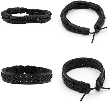 MILAKOO 10 Pcs Braided Leather Bracelet for Men Women Wooden Beaded Bracelets...