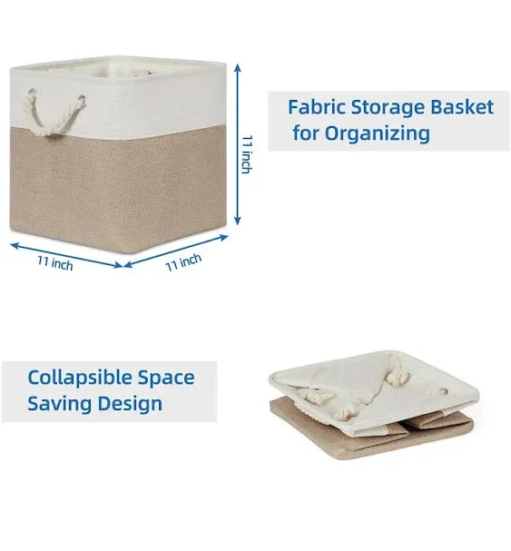 Temary Cube Storage Bins 11 x 11 Fabric Storage Baskets 4 Pack Storage Cubes Baskets for Gift Empty, Cube Organizer Bins Cloth Baskets for Storage (White&Khaki)