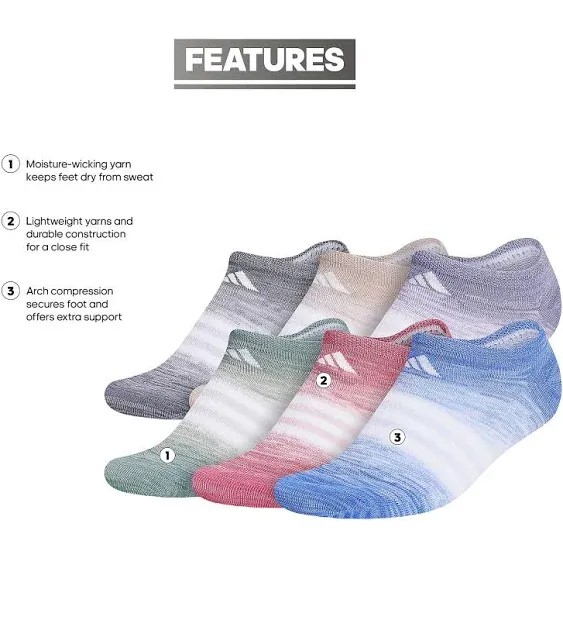 Adidas Superlite Ombre no – show women’s socks. Pack of 6 pairs. Multicolor. New