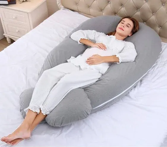 AngQi Full Body Support Pillow with Cool Jersey Cover - U Shaped Pregnancy Pillow - Maternity Body Pillow - Great for Anyone