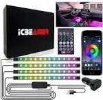 ICBEAMER Interior Lights for Car, Apps or Remote Control LED Multi Color Strip Lights RGB Sync to Music Fit All Vehicle Under Dash/Seat Lighting RGB Strip Light DIY Mode DC 12V