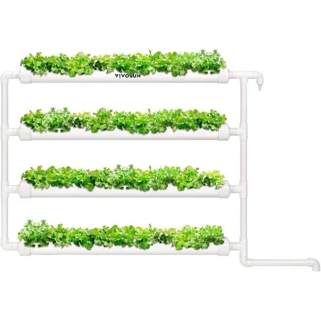 VIVOSUN Wall-Mounted Hydroponic Grow Kit, 1 Layers 36 Plant Sites 4 Food-Grade PVC-U Pipes Hydroponics Planting System with Water Pump, Pump Timer, Nest Basket and Sponge for Leafy Vegetables