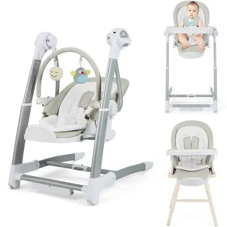 INFANS 3 in 1 Baby Swings, Convertible Highchair, Compact Portable Infant Booster Seat w/Music & Wheels, Easy Folding