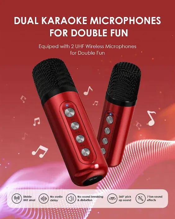 Karaoke Machine with 2 Wireless Microphones,XI<wbr/>ZJ 2023 New Portable Karaoke Ma...