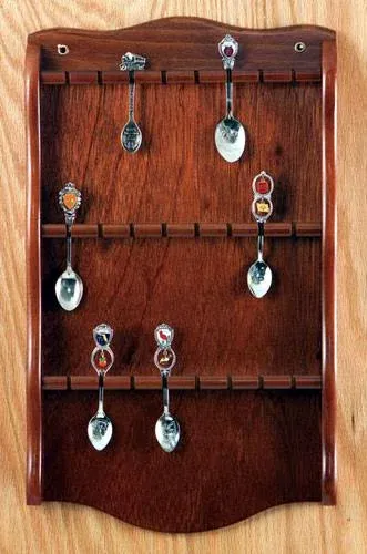 Brown Wood Wall Mountable 24 Spoon Rack 18&#034; H X 10.5&#034; W X 1