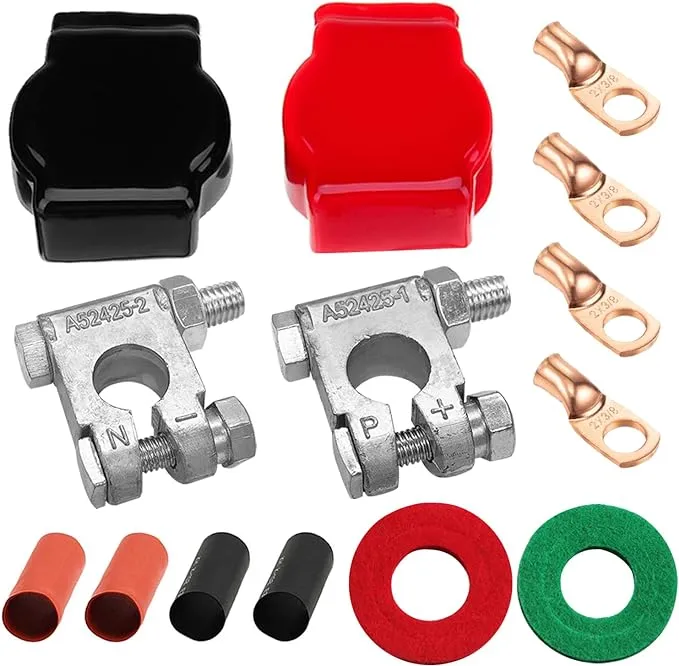 Ampper Military Spec Battery Terminal Top Post Kit with Cover, 4 Copper Lugs and Heatshrink for Marine Car Boat RV Vehicles and More (Kit)