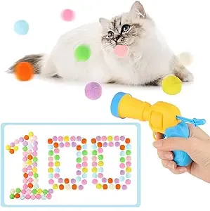 2 Packs Cat Toys Balls and Launcher Set 100 Cat Pom Pom Balls &amp; 2 Cat Toy Lau...