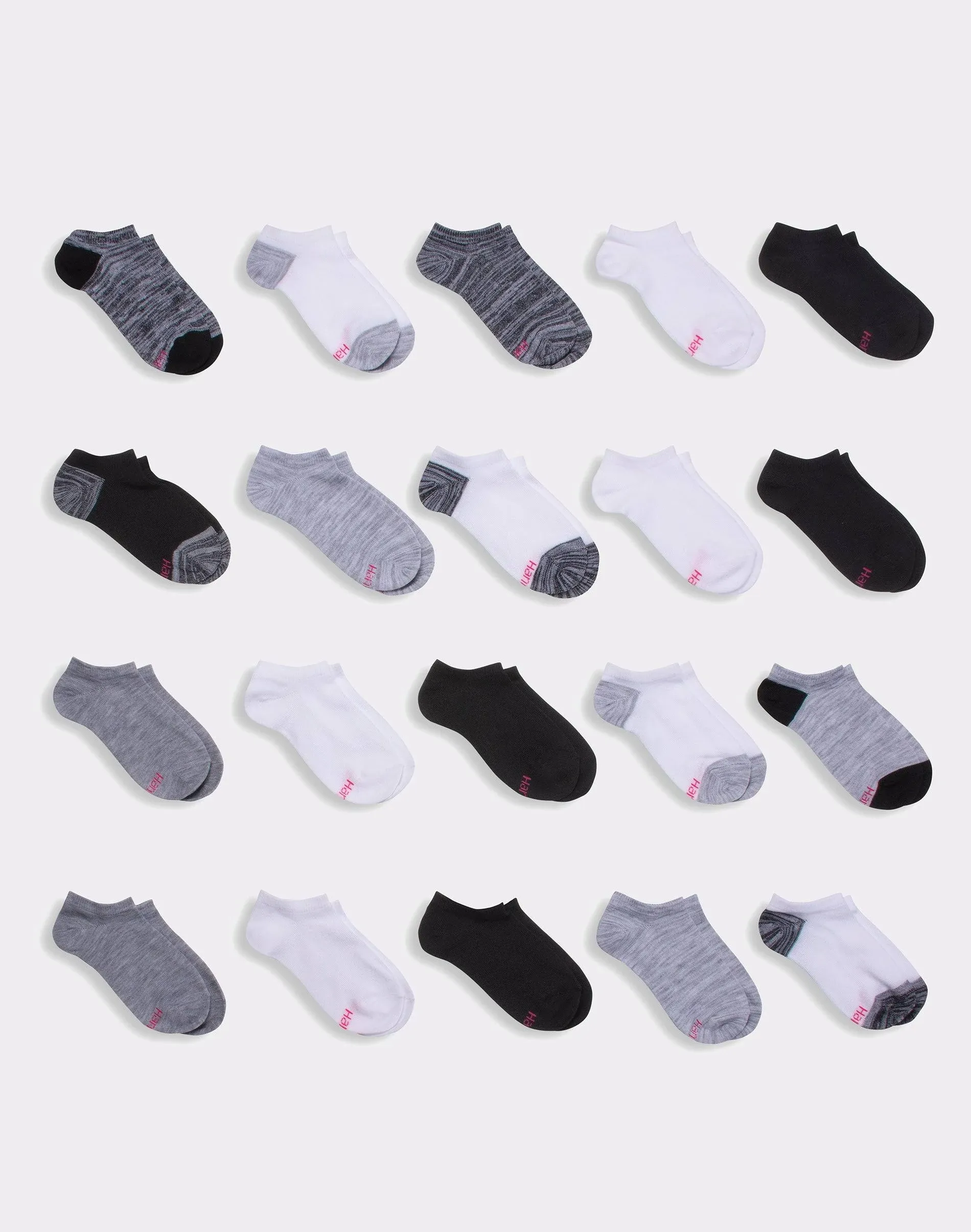 Hanes Girls' No Show Socks Super Value 20-Pair Packs