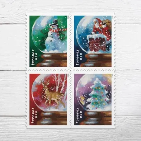 Snow Globes 2023 Forever Postage Stamp Book of 20 Self-Stick Stamps for USPS First Class Envelopes (20 Stamps)