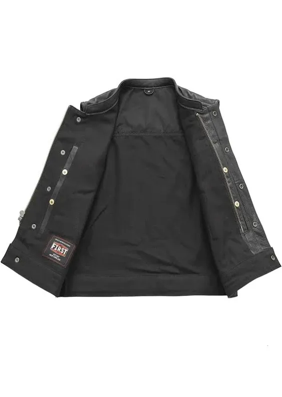 Lowrider Men's Motorcycle Leather/Twill Vest