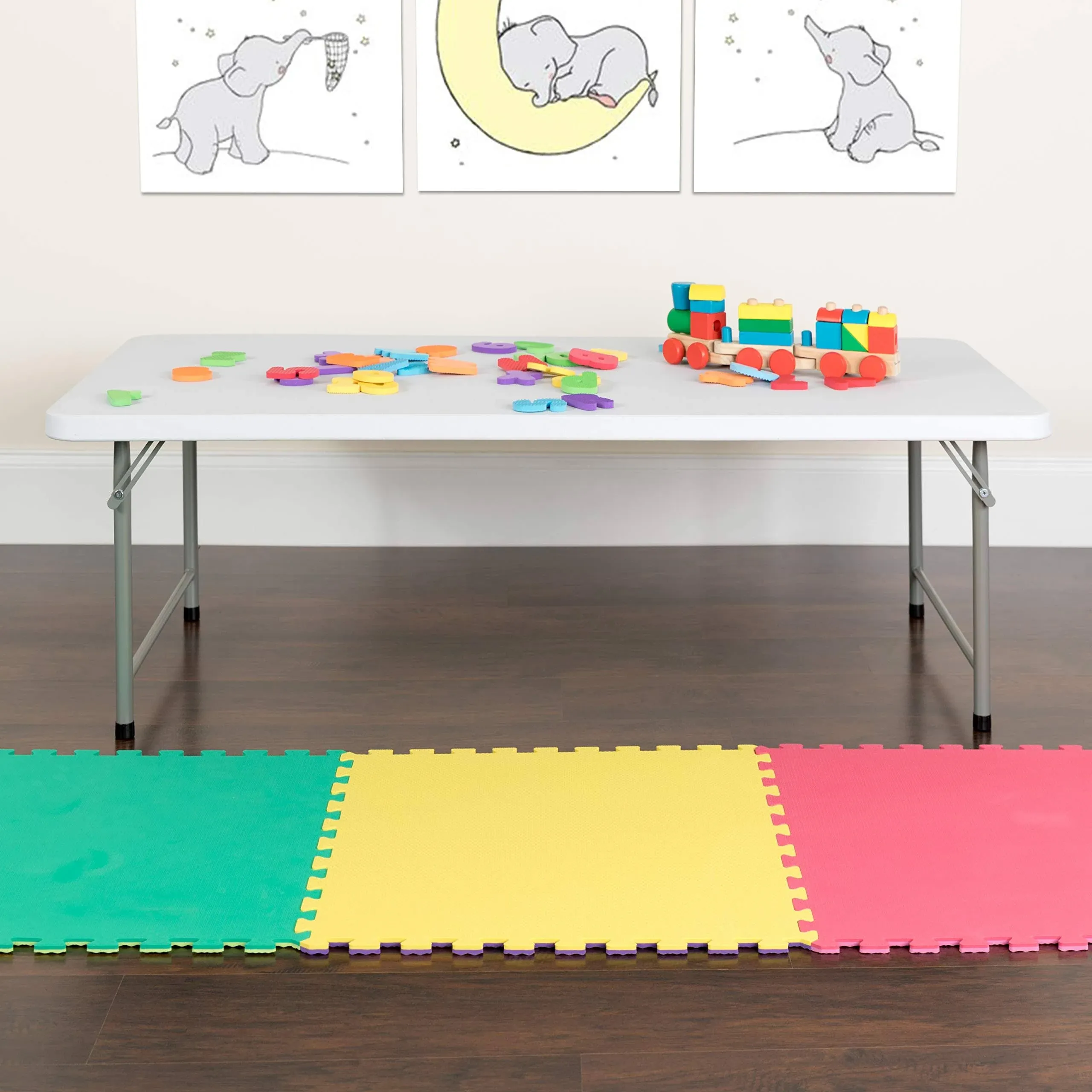 Bizchair 4.93-Foot Kid's Granite White Plastic Folding Activity Table - Play Table