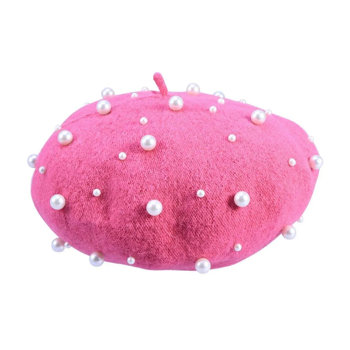 Beret Pearl Autumn Winter Cashmere Starry Beaded Rivet Wool Pink 