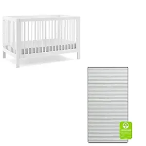 babyGap by Delta Children Charlie 6-in-1 Convertible Crib TrueSleep Crib and Toddler Mattress (Bundle), Bianca White