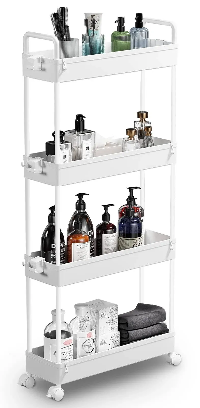 SOLEJAZZ Slim Storage Cart, 4 Tier Bathroom Organizer Mobile Shelving Unit, R...