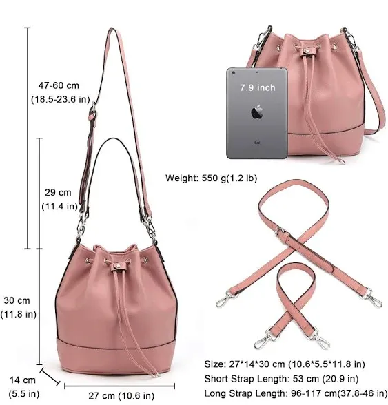 AFKOMST Leather Bucket Bags and Drawstring Crossbody Purse for Women Medium Tote and Hobo Handbags with 2 Shouder Straps