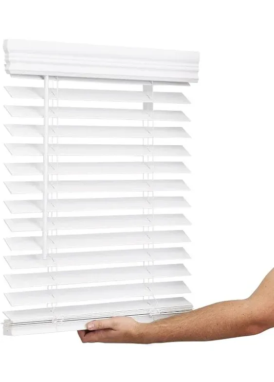 Lotus & Windoware Cordless, 2 Inch Faux Wood Blind, 14" Wide x 84" Long, Window Blinds, Blinds & Shades, Blinds for Indoor Windows, Embossed, Bright White, (Actual Size - 13.5" x 84")