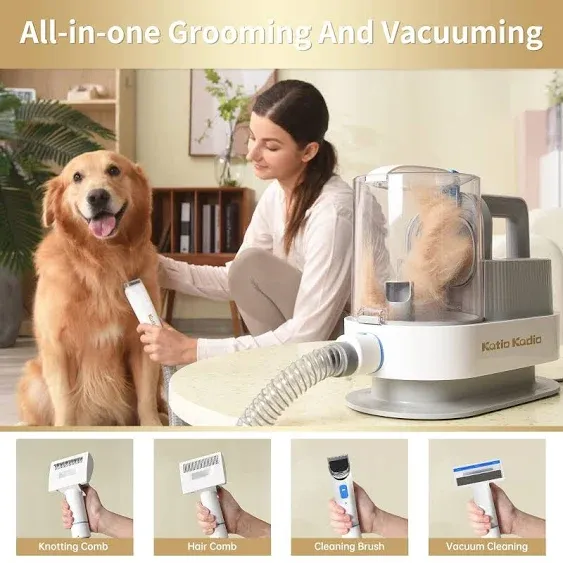 Gzi Dog Grooming Vacuum Kits with Multiple Tools - Electric Clipper, Hair Dematting and Shedding, 2.5L Large Capacity Dustbin, 10kpa Suction, Low