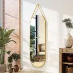 XRAMFY 16"x48" Gold Arched Full Length Mirror - Modern Aluminum Frame with Hanging Leather Cord - Ideal for Bathroom, Vanity, Living Room, Bedroom,