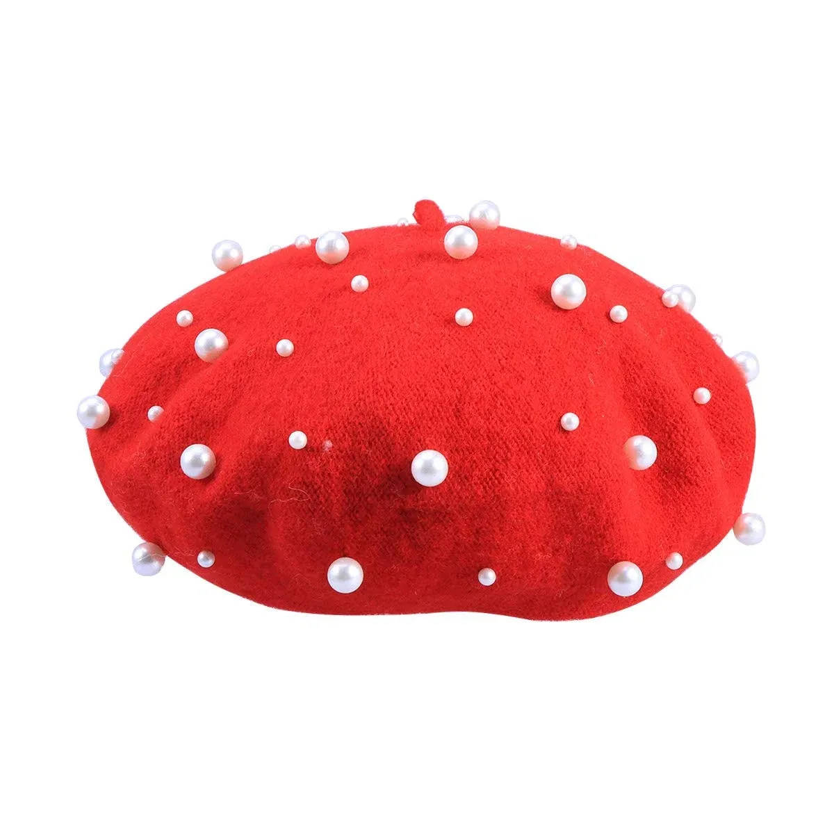 BESTOYARD Beret Pearl Autumn Winter Cashmere Starry Beaded Red 