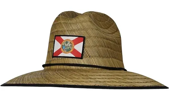 Hook and Tackle Mens Lifeguard Florida Flag Straw Hat - Beige - Large