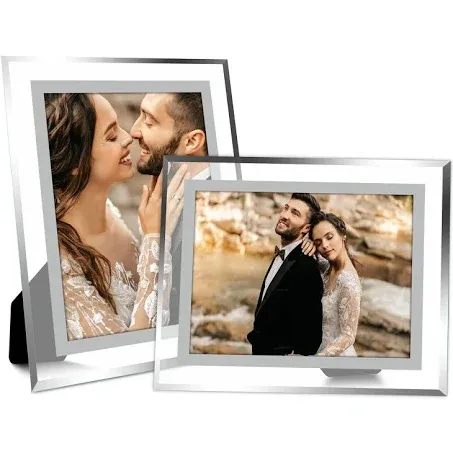 Vienrose 8x10 Picture Frame Set of 2, Glass Photo Frames 8 by 10 Made of High Definition Real Glass Display Pictures Horizontal or Vertical for Table