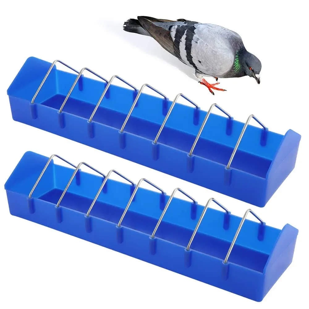 2 Pack Large Pigeon Feeder Thick Durable Slot Container Feeding Dish Food Dispenser Tool for Pigeon Chicken Duck Bird Poultry (Length: 16")