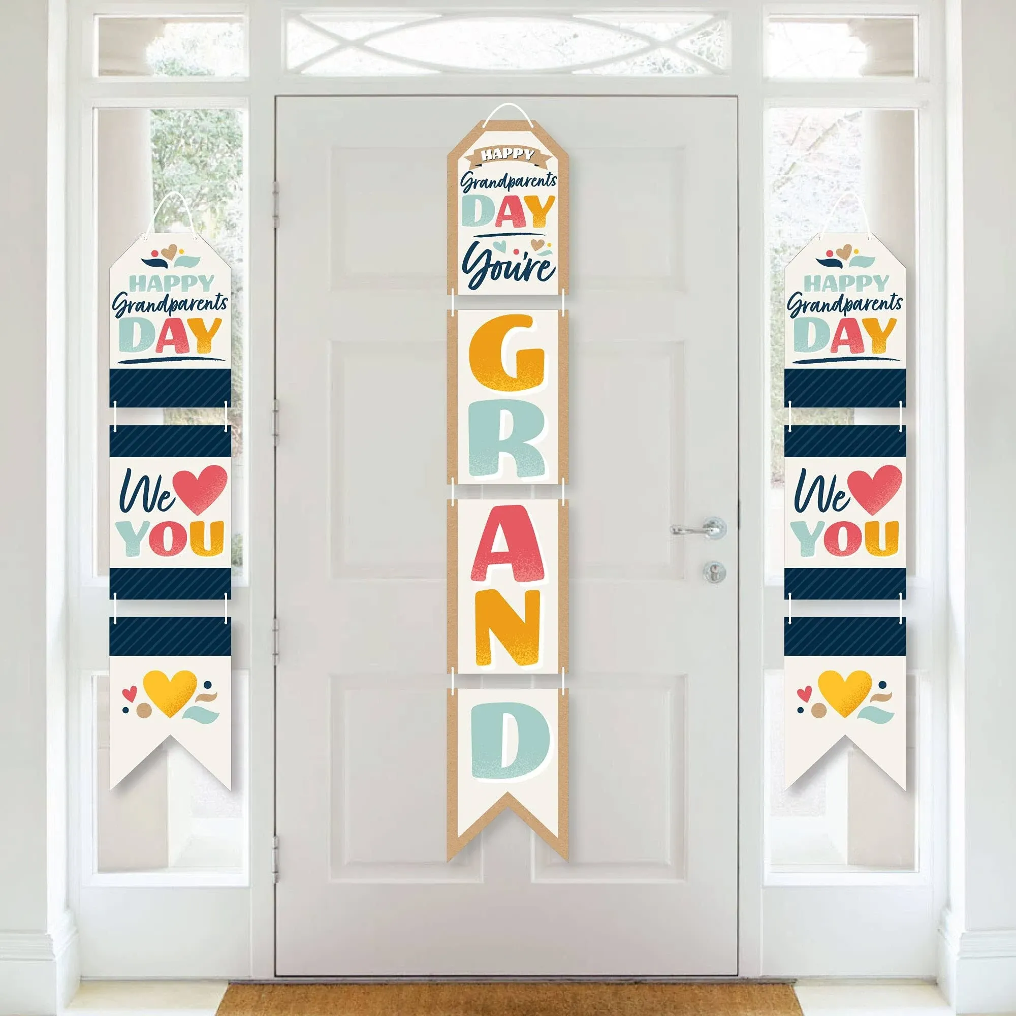 Big Dot of Happiness - Happy Grandparents Day - Hanging Vertical Paper Door Banners - Grandma & Grandpa Party Wall Decoration Kit - Indoor Door Decor