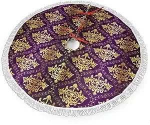 MSGUIDE Purple Gold Pattern Christmas Tree Skirt 48 Inch Large Halloween Xmas...