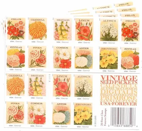 Vintage Seed Packets Sheet of 20 x Forever U.S. Postage Stamps Scott 4763b