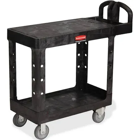 Rubbermaid Commercial Flat Shelf Utility Cart, Plastic, 2 Shelves, 500 lb Capacity, 19.19&quot; x 37.88&quot; x 33.33&quot;, Black 