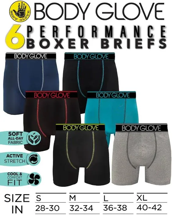 Body Glove Mens Boxer Briefs 4Pk or 6Pk, Dry Fit Performance Underwear, Breathable Active Stretch Athletic Boxers