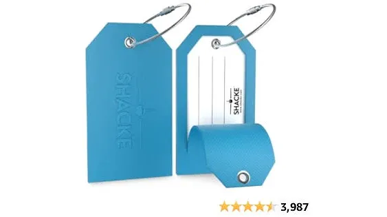 Shacke Luggage Tags with Full Back Privacy Cover w/Steel Loops - Set of 2