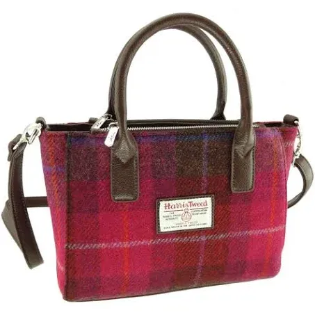 Women's Harris Tweed Small Tote Bag Brora (deep Pink Tartan)