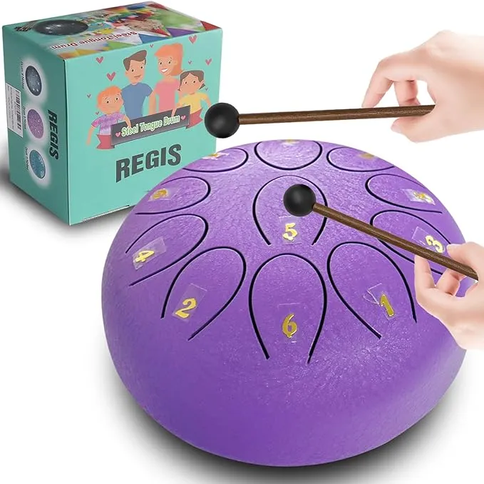 Regis Alloy Steel Tongue Drum 8 Notes 6 Inches Chakra Tank Drum Steel Percussion Padded Travel Bag and Mallets (Navy, 8 Notes 6 inches)