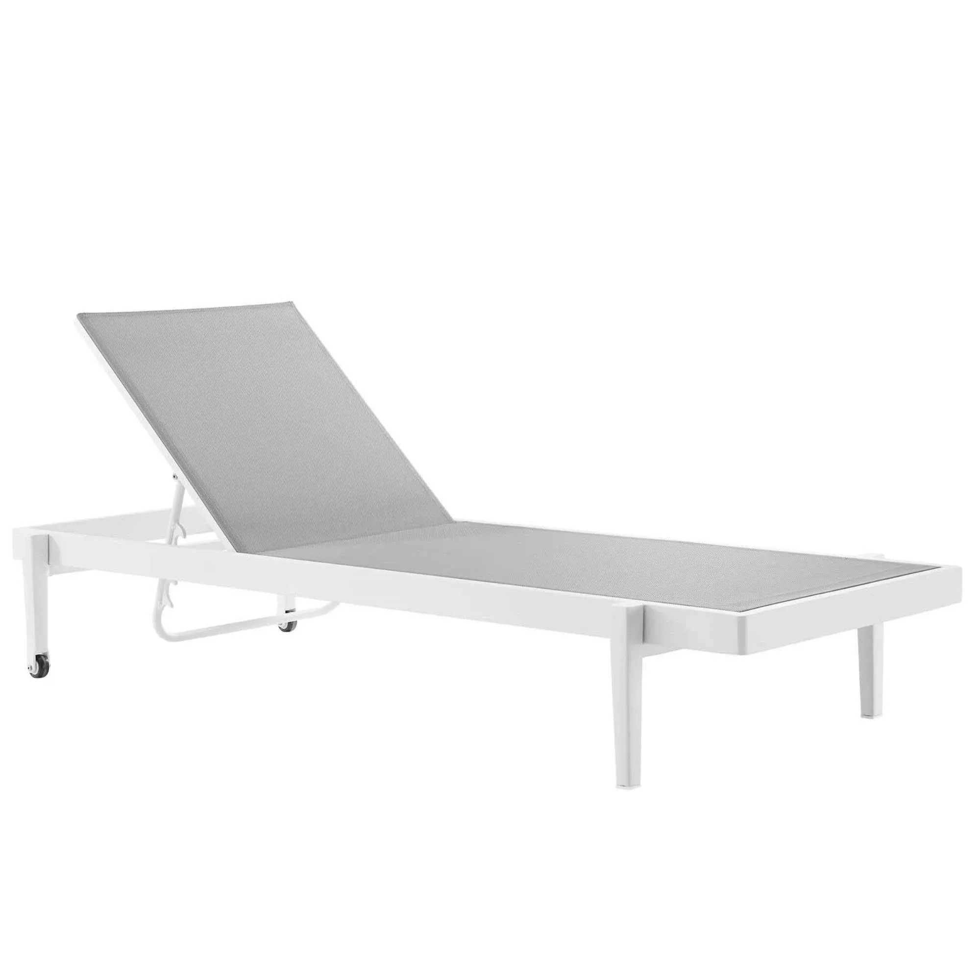 Ergode Charleston Outdoor Patio Aluminum Chaise Lounge Chair - Adjustable Height, Rolling Wheels, All-Weather Textilene Fabric - White Gray