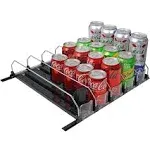 BUDO Drink Dispenser for Fridge, 15inch Soda Water Bottle Self-Pushing Organizer, Hold 25 Cans Beer Pop Storage for Refrigerator Kitchen Pantry (Black, 5 Rows)