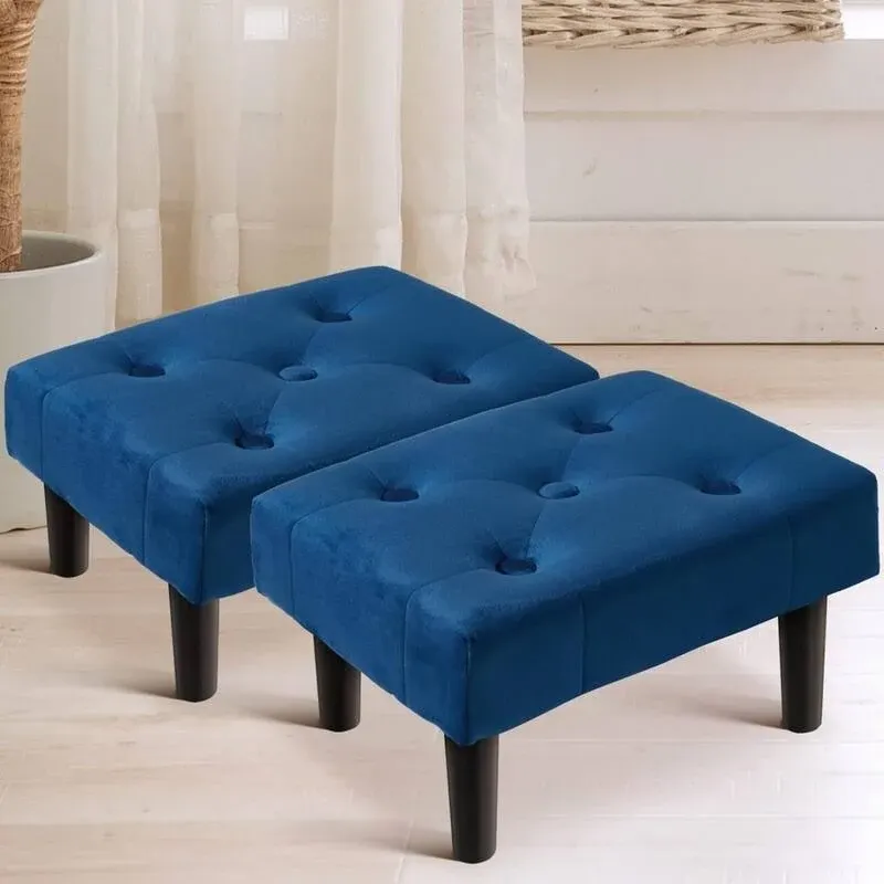 Velvet Soft Footrest Ottoman ( 2Pack) - Blue