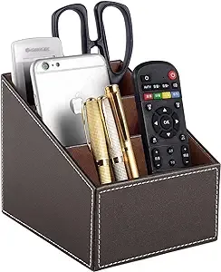 RHCSZ TV Remote Control Organizer/Caddy with 3 Compartments,Pu Leather Remote ...