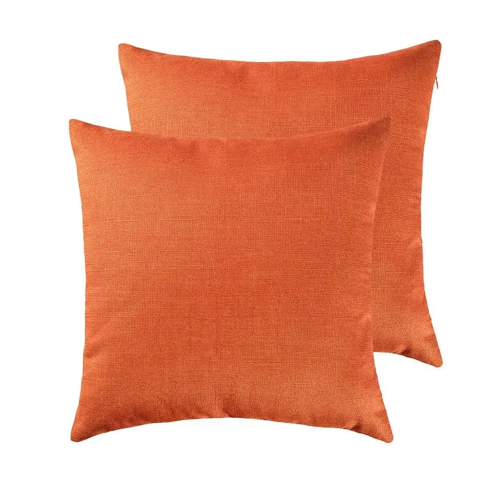 RainRoad Orange Decorative Throw Pillow Cover for Sofa Couch Bedroom Car Cotton Linen Pillow Case Cushion Cover Set of 2,18x18Inch 45cm x 45cm (Orange)