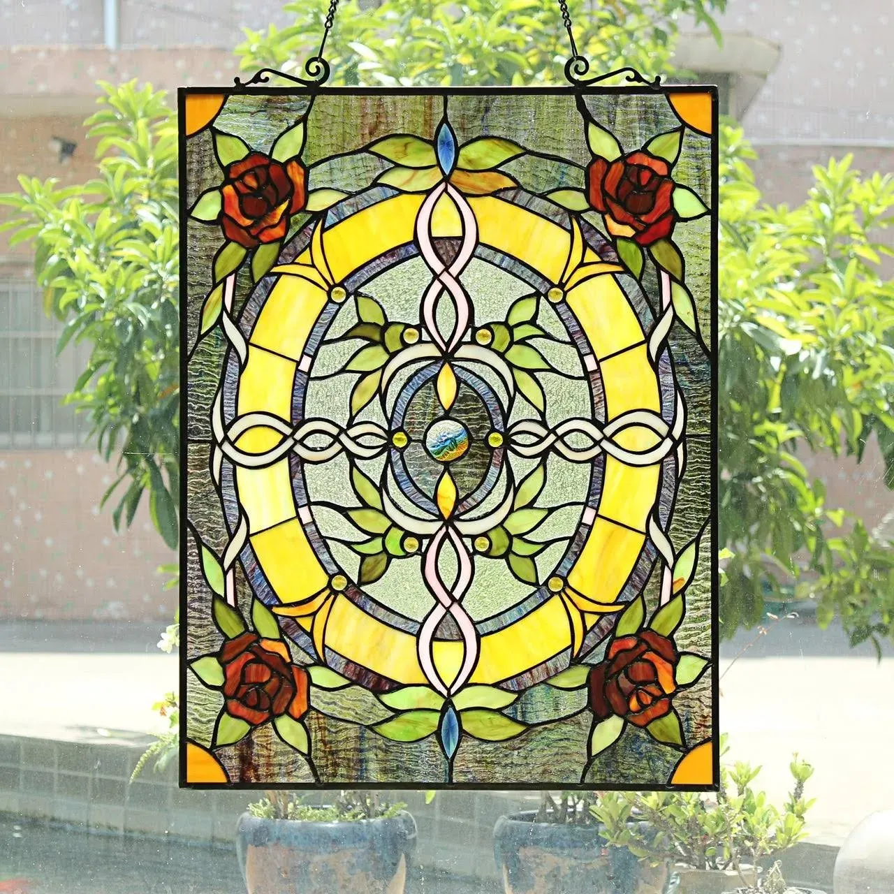 Chloe Lighting CH8P023RF24-VRT Bonica Tiffany-Style Floral Stained Glass Window Panel 24