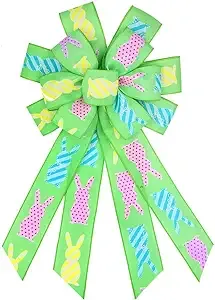 Large Easter Wreath Bows for Front Door Decorations Green Burlap Bow Spring E...