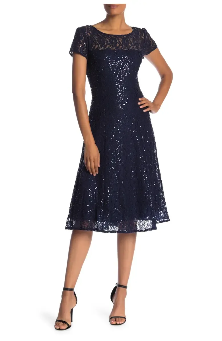 SLNY Womens Lace Midi Dress