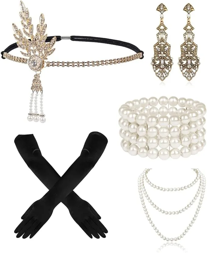 Cizoe 1920s Gatsby Accessories Set for Women Flapper Headband 20s Headpiece ...