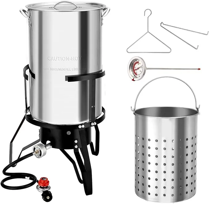 ROVSUN 50QT Turkey Fryer with 54,000BTU Propane Stove, Stainless Steel Outdoor Deep Fryer & Seafood Boiler Steamer with Basket, Thermometer, Lifting Hook & Support Rack for Outdoor Backyard Cooking